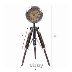 Nautical Brown Wooden Vintage Victoria Table Clock with Tripod Stand for Home