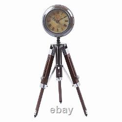 Nautical Brown Wooden Vintage Victoria Table Clock with Tripod Stand for Home