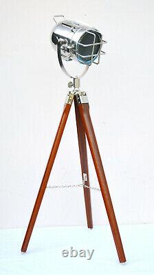 Nautical Chrome Vintage Floor Lamp Brown Polish Tripod Lamp Stand Handmade Gift