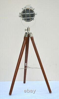 Nautical Chrome Vintage Floor Lamp Brown Polish Tripod Lamp Stand Handmade Gift