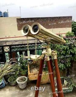 Nautical Classic Vintage Style Brass Binocular 18 With Wooden Tripod Stand