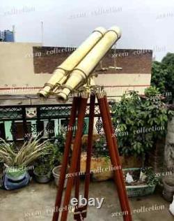 Nautical Classic Vintage Style Brass Binocular 18 With Wooden Tripod Stand