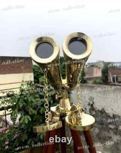 Nautical Classic Vintage Style Brass Binocular 18 With Wooden Tripod Stand