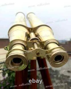 Nautical Classic Vintage Style Brass Binocular 18 With Wooden Tripod Stand