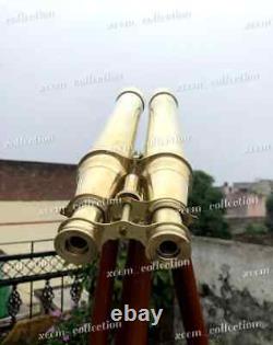 Nautical Classic Vintage Style Brass Binocular 18 With Wooden Tripod Stand