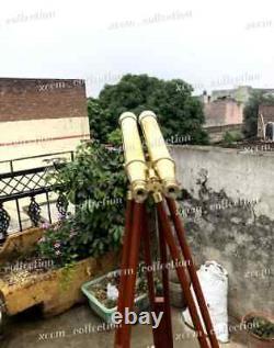 Nautical Classic Vintage Style Brass Binocular 18 With Wooden Tripod Stand