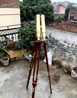 Nautical Classic Vintage Style Brass Binocular 18 With Wooden Tripod Stand