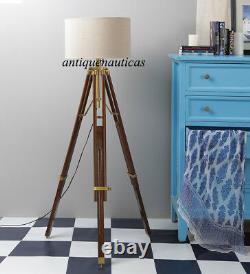 Nautical Classical antique designer wooden floor lamp shade tripod stand