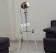 Nautical Collectible Copper Spotlight With Vintage Wooden White Tripod Stand