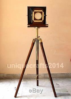 Nautical Designer Wooden Camera With Tripod Retro Look Vintage Modern Camera