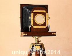 Nautical Designer Wooden Camera With Tripod Retro Look Vintage Modern Camera