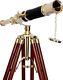 Nautical Elegance Antique Style Solid Brass Telescope Withadjustable Wooden Tripod