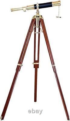 Nautical Elegance Antique Style Solid Brass Telescope withAdjustable Wooden Tripod