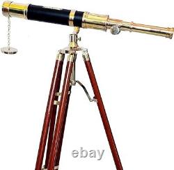 Nautical Elegance Antique Style Solid Brass Telescope withAdjustable Wooden Tripod