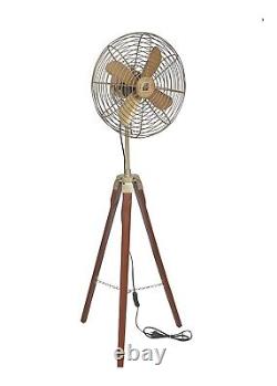 Nautical Floor Fan Wooden Tripod Stand Vintage Home & Office Conner Decor Fan