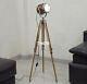 Nautical Floor Lamp Copper Spotlight With Vintage Wooden Natural Tripod Stand