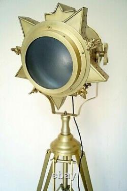 Nautical Floor Lamp Searchlight Vintage Spotlight Wooden Tripod Stand