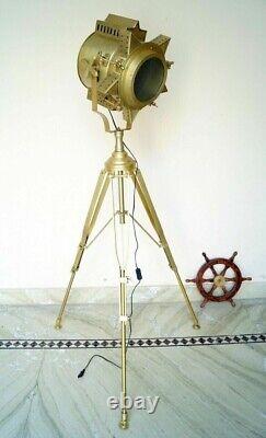 Nautical Floor Lamp Searchlight Vintage Spotlight Wooden Tripod Stand