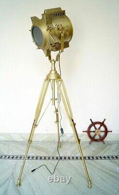 Nautical Floor Lamp Searchlight Vintage Spotlight Wooden Tripod Stand