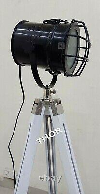 Nautical Floor Lamp Spotlight Wooden Tripod Stand Searchlight Vintage Light Lamp