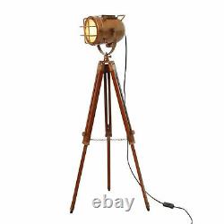 Nautical Floor Lamp Spotlight Wooden Tripod Stand Vintage Room Lamp Lighting