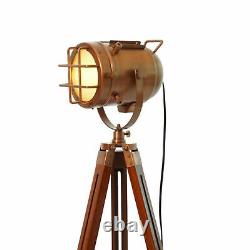 Nautical Floor Lamp Spotlight Wooden Tripod Stand Vintage Room Lamp Lighting