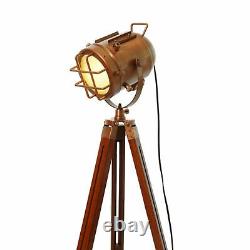 Nautical Floor Lamp Spotlight Wooden Tripod Stand Vintage Room Lamp Lighting