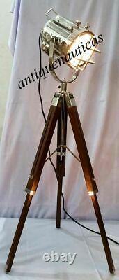 Nautical Floor Lamp With Adjustable Wooden Tripod Stand vintage Spot Light Decor