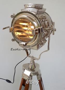 Nautical Floor Lamp With Tripod Studio Spot Searchlight Vintage Marine Decor Itm