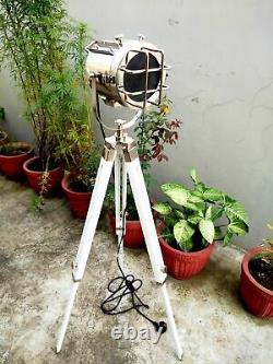 Nautical Floor Lamp With Wooden Tripod Stand Spotlight Vintage Home Décor Lamp
