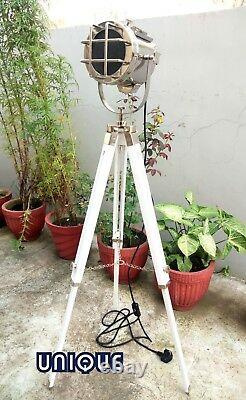 Nautical Floor Lamp With Wooden Tripod Stand Spotlight Vintage Home Décor Lamp