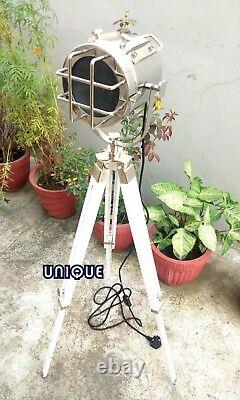 Nautical Floor Lamp With Wooden Tripod Stand Spotlight Vintage Home Décor Lamp