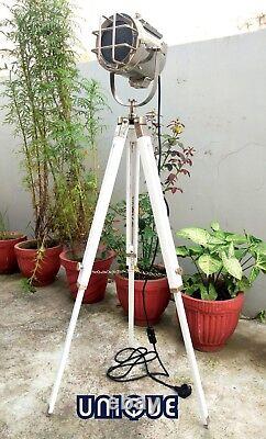 Nautical Floor Lamp With Wooden Tripod Stand Spotlight Vintage Home Décor Lamp