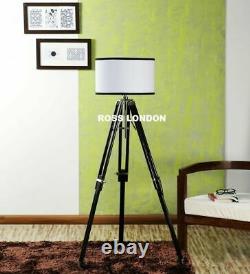 Nautical Floor Shade Lamp Vintage Black Wooden Tripod Lighting Stand Home Decor