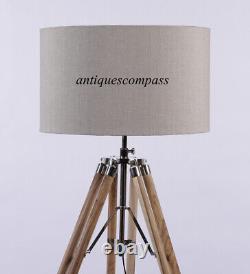 Nautical Floor Shade Lamp Vintage Wooden Tripod Stand Home Decor WITHOUT SHADE