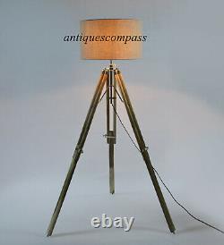 Nautical Floor Shade Lamp Vintage Wooden Tripod Stand Home Decor WITHOUT SHADE