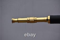 Nautical Floor Standing 39 Inch Brass Telescope With Wooden Tripod Stand