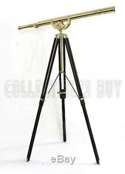 Nautical Floor Standing Brass Telescope 65 Vintage Wooden Tripod Master Harbor