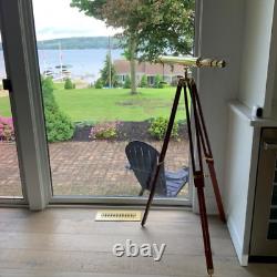 Nautical Hand-Made Brass Telescope WIth Wooden Adjustablle Tripod Stand In Shin