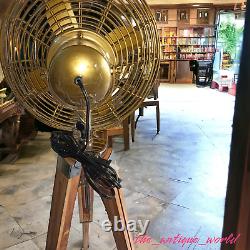 Nautical Handmade Brown Antique Floor Fan Tripod Wooden Tripod Stand Adjustable