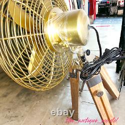 Nautical Handmade Brown Antique Floor Fan Tripod Wooden Tripod Stand Adjustable