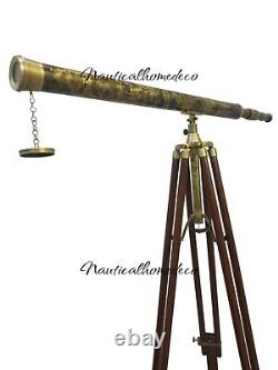 Nautical Handmade Vintage Brass Telescope With Wooden Tripod Stand-Marine Collec