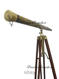 Nautical Handmade Vintage Brass Telescope With Wooden Tripod Stand-Marine Collec
