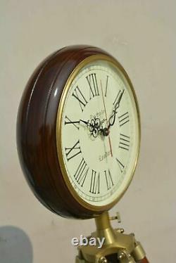 Nautical India Wooden Wall Clock with Tripod Stand Home Decor Vintage Clock