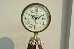 Nautical India Wooden Wall Clock with Tripod Stand Home Decor Vintage Clock