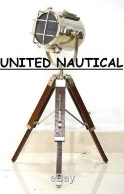 Nautical Industrial Spot Light With Wooden Tripod Lighting Floor Vintage stand
