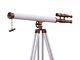 Nautical Leather White Telescope 39 Inch With Wooden Tripod Stand Vintage Decor