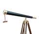 Nautical Maritime Brass Leather Antique Telescope With Wooden Tripod Stand D