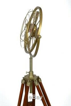 Nautical Metal Gold Clock Wood Tripod Modern Vintage Antique Style Art Decor Fan