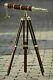 Nautical New Antique Brass Marine Telescope With Brown Wooden Tripod Stand Décor